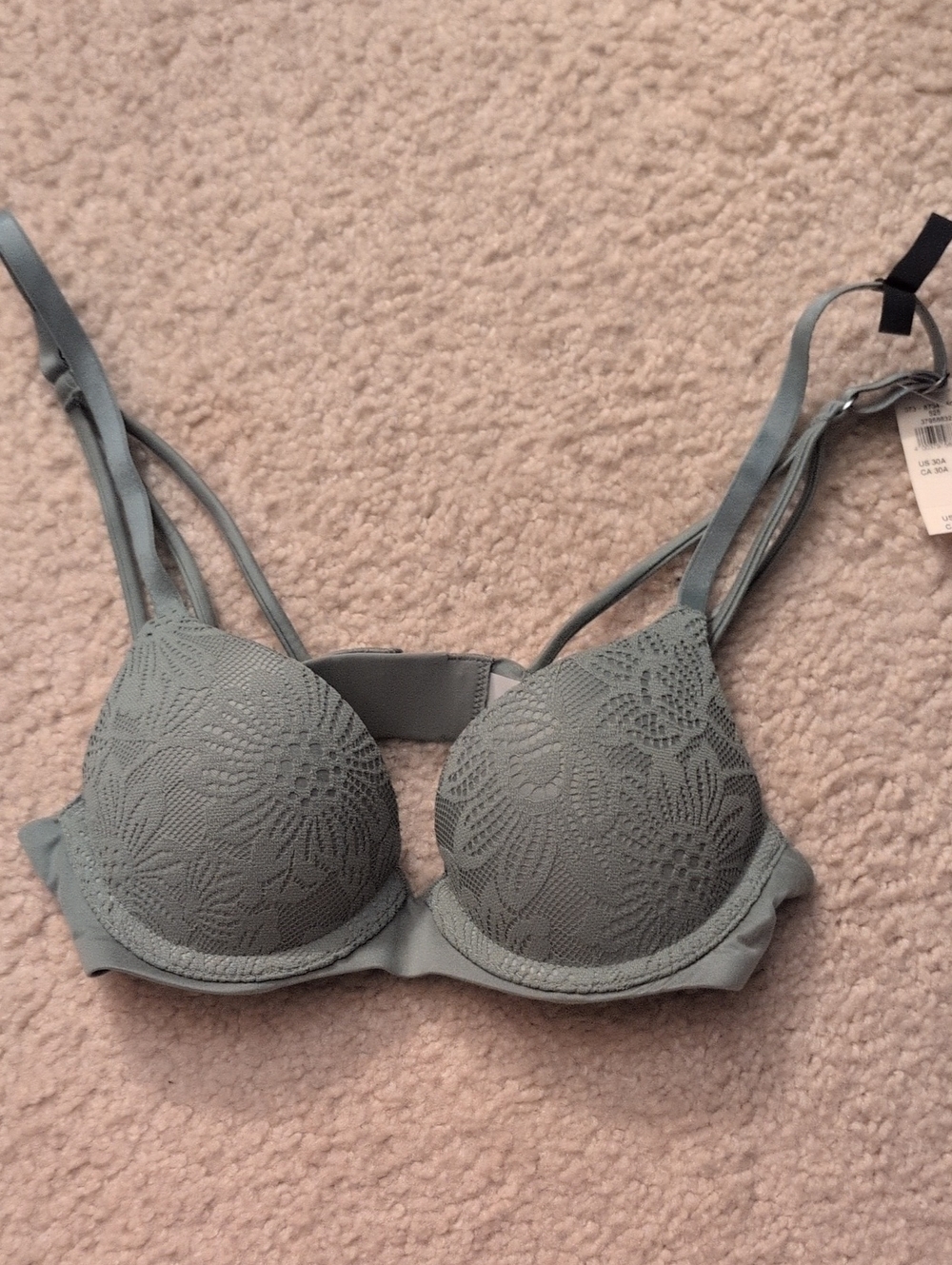 NWT: 30A Aerie Demi Lightly Padded Lace Bra in Sage Green